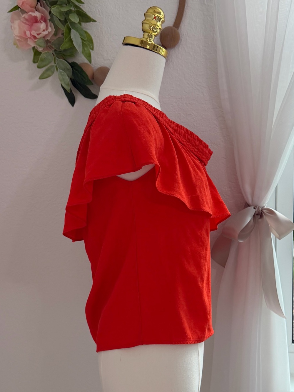 NEW Veronica Beard $395 Coast Ruffle Off-the-Shoulder Top in Orange Size 8 - Picture 3 of 8